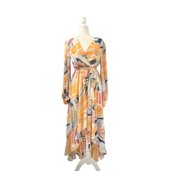 Fashion Nova Nadine Whimsy Midi Dress Abstract Floral Size Medium Faux Wrap - Picture 2 of 10
